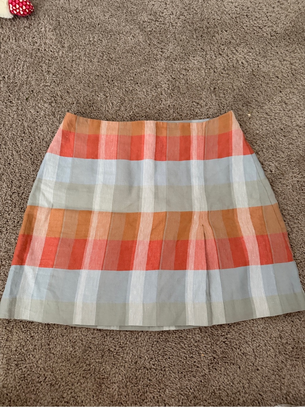Madewell Single-Pleat Linen Mini Skirt Blue Orange Plaid